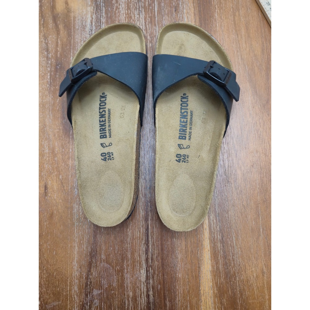 Birkenstock Madrid Slide Sandals 40 Womens 9 Mens 7 Black Single Strap Comfort
